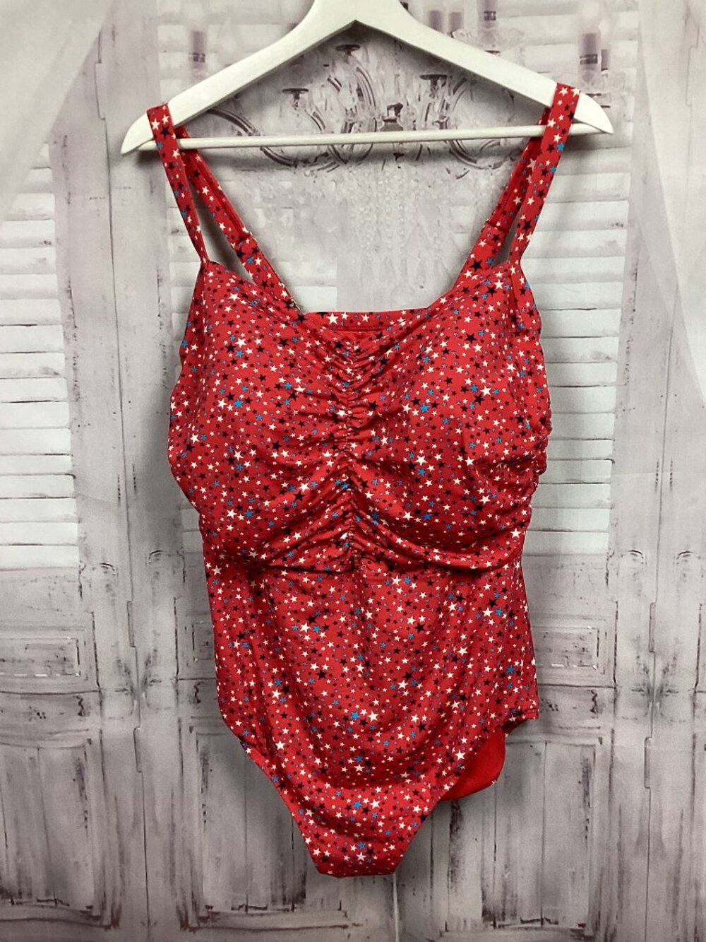 Vintage Land's End Swimsuit Red Patriotic Stars 18W